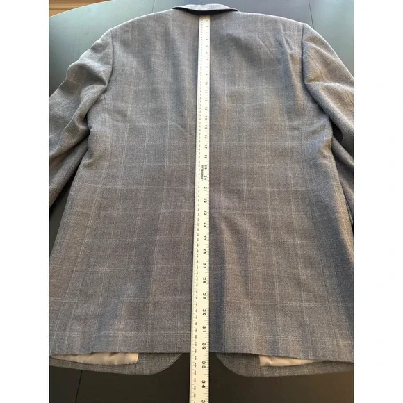 Jos. A. Bank Silk Wool Sport Coat Men 42L Blue Windowpane 2-Button Blazer Jacket